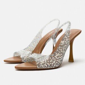 Zara Pearl Trim Vinyl Sandals Size 8